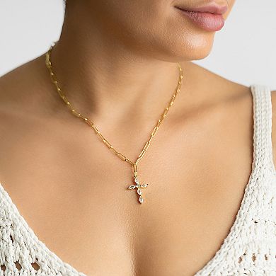 Adornia 14K Gold Plated Paperclip Cubic Zirconia Cross Necklace