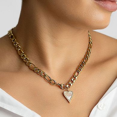 Adornia 14K Gold Plated Crystal Halo Mother-of-Pearl Heart Figaro Chain Necklace