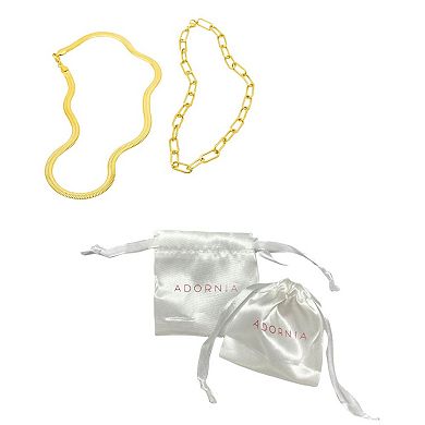 Adornia 14K Gold Plated Set Of 2 Herringbone and Paper Clip Necklaces