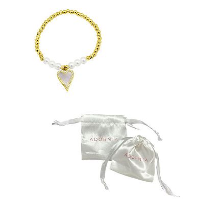 Adornia 14K Gold Plated Stretch Mother-of-Pearl Halo Heart Bracelet