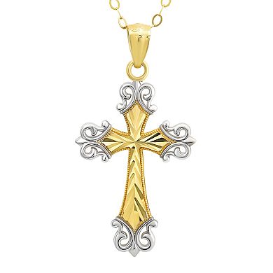 Taylor Grace Two-Tone 10k Gold Diamond Cut Cross Pendant Necklace