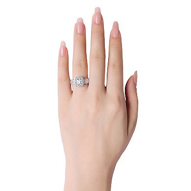 Forever Radiant Sterling Silver Cubic Zirconia Halo Ring