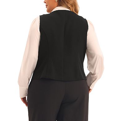 Women's Plus Size Waistcoat Vest Double Breasted Vintage Lapel Collar 2 Pockets Coat