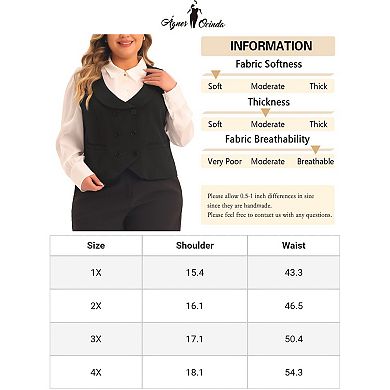 Women's Plus Size Waistcoat Vest Double Breasted Vintage Lapel Collar 2 Pockets Coat