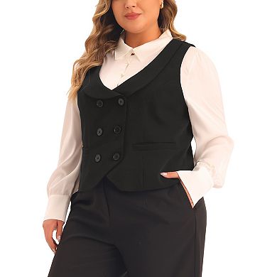 Women's Plus Size Waistcoat Vest Double Breasted Vintage Lapel Collar 2 Pockets Coat