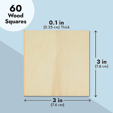 60 Pack Unfinished Wood Squares For Crafts, Blank Wood Pieces For Diy 3x3"