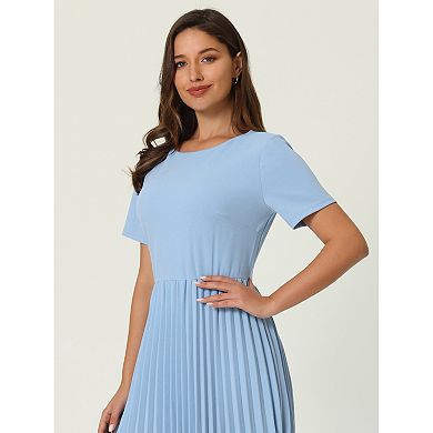 Women's Pleated Dresses Midi Short Sleeve Work A-line Dress