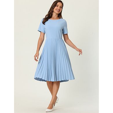 Women's Pleated Dresses Midi Short Sleeve Work A-line Dress