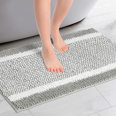 Striped Bathroom Rug Mat Non-slip Soft Plush Shaggy Bath Carpet