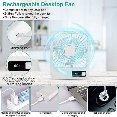 Mini Desktop Cooling Fan - Rechargeable Battery Powered Personal Fan - Speed Adjustment