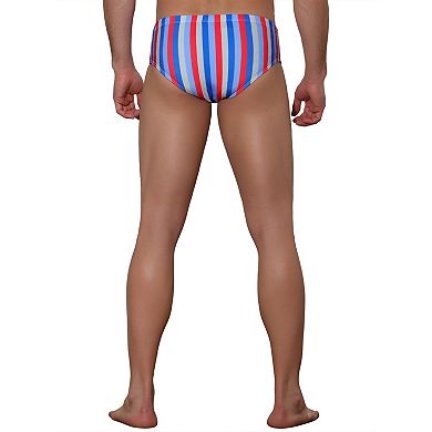 Men's Elastic Waist Contrast Color Stripe Printed Swim Briefs