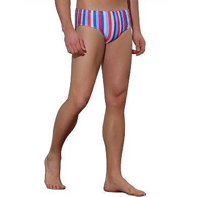 Men's Elastic Waist Contrast Color Stripe Printed Swim Briefs