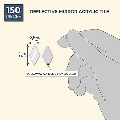 150 Pcs Adhesive Mini Diamond Shaped Glass Mirror Mosaic Tiles Wall Decor 1x0.5"