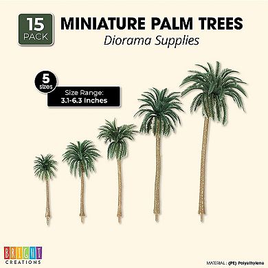 Miniature Model Palm Trees For Dioramas, Diy Crafts (5 Sizes, 15 Pieces)