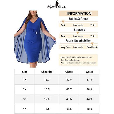 Plus Size Dress For Women V Neck Cape Sleeve Midi Bodycon Cocktail Dress