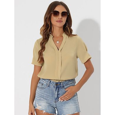 Women's Summer Blouse Dressy Casual V Neck Short Sleeve Office Work Shirt Top