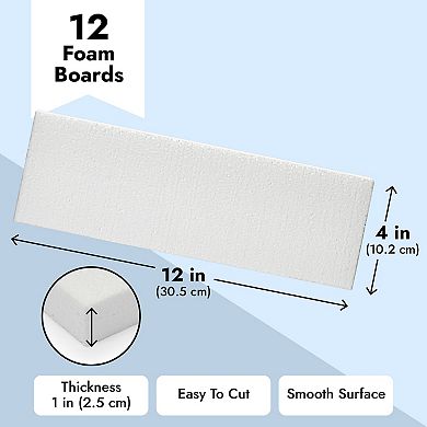 1-inch Thick Foam Rectangle Blocks For Diy Crafts, Polystyrene Boards,12 Pack