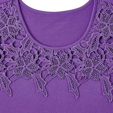 Collections Etc Beautiful Lace Design Trimmed Cotton Knit Top