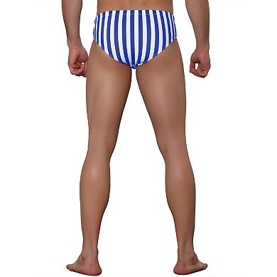 Men's Summer Stretch Color Block Stripe Pattern Pool Swim Briefs