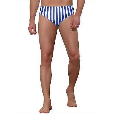 Men's Summer Stretch Color Block Stripe Pattern Pool Swim Briefs