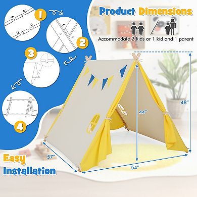 Kids Play Tent With Solid Wood Frame Holiday Birthday Gift & Toy For Boys & Girls
