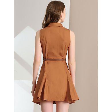 Women's Sleeveless Cotton Shirt Dress Button Down Belted Fit And Flare Mini Dress