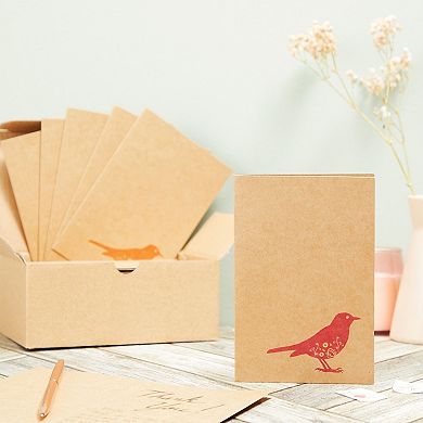 36 Pack Bird Note Cards With Envelopes, Blank, Rustic-style Kraft Paper, 4 X 6"