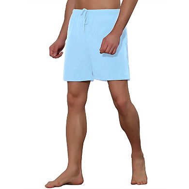 Men's Summer Solid Color Drawstring Elastic Waistband Swim Beach Shorts