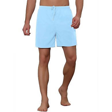Men's Summer Solid Color Drawstring Elastic Waistband Swim Beach Shorts