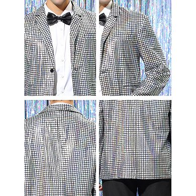 Men's Sequin Blazer Slim Fit Two Button Disco Party Metallic Sports Coat