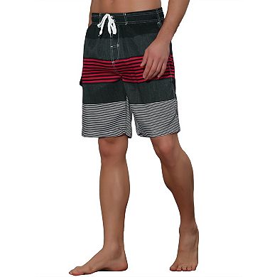 Men's Striped Printed Color Block Summer Swimming Board Shorts