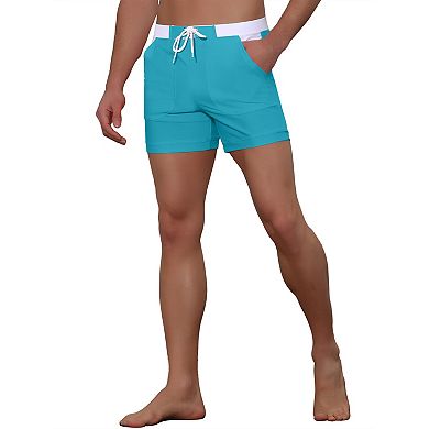 Men's Summer Contrast Color Drawstring Waist Beach Board Shorts