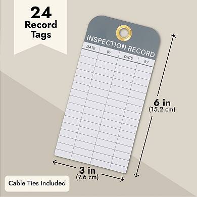 24 Pack Safety Inspection Tags, Record Label Tags With Cable Ties, 6 X 3"