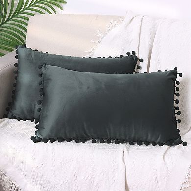 Pack Of 2 Fringe Pom Poms Decorative Throw Pillow Covers Cushion Pillow Cases Room 12" X 20"