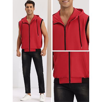 Hoodie Vest For Men's Zip Up Sleeveless Drawstring Hooded Sweatshirt
