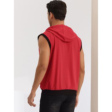 Hoodie Vest For Men's Zip Up Sleeveless Drawstring Hooded Sweatshirt