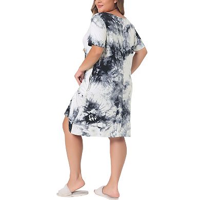 Plus Size Dress For Women Round Neck Tie Dye Short Sleeve Casual Midi Dresses 2024