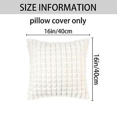 2pcs Checked Faux Fur Plush Throw Pillow Covers Solid Soft Fuzzy Cozy Pillowcases 16"x16"