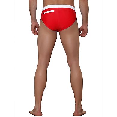 Men's Solid Color Drawstring Waist Pool Sport Swimwear Briefs