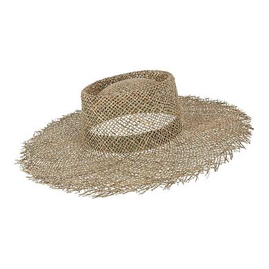 Ctm Women's Frayed Edge Seagrass Boater Hat