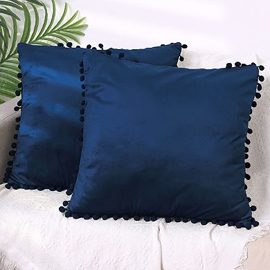 Pack Of 2 Fringe Pom Poms Decorative Throw Pillow Covers Cushion Pillow Cases Room 20" X 20"