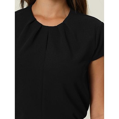 Women's Pleated Neck Top Cap Sleeve Casual Work Blouse