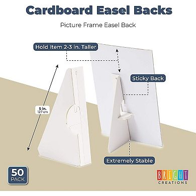 50 Pack Cardboard Easel Backs, Self-stick Easel Stand For Picture Frames (5 In)