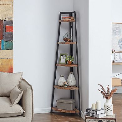 Free-standing 5-tier Pyramid Corner Shelf With Metal Frame