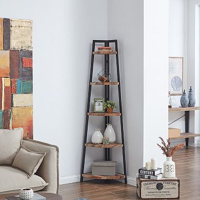 Free-standing 5-tier Pyramid Corner Shelf With Metal Frame