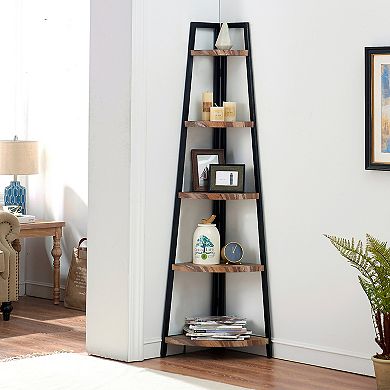 Free-standing 5-tier Pyramid Corner Shelf With Metal Frame