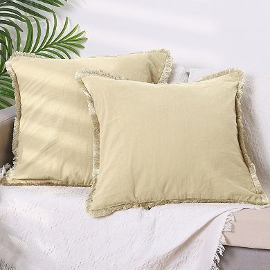 2 Pcs Throw Pillow Cover With Tassel Trim For Farmhouse, Sofa, Couch, Bed Decor 16"x16"