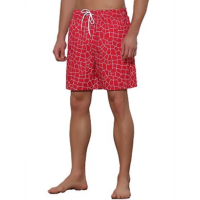 Men's Surfing Contrast Color Pattern Drawstring Swim Trunks