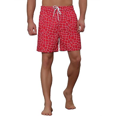 Men's Surfing Contrast Color Pattern Drawstring Swim Trunks