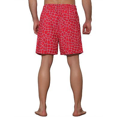 Men's Surfing Contrast Color Pattern Drawstring Swim Trunks